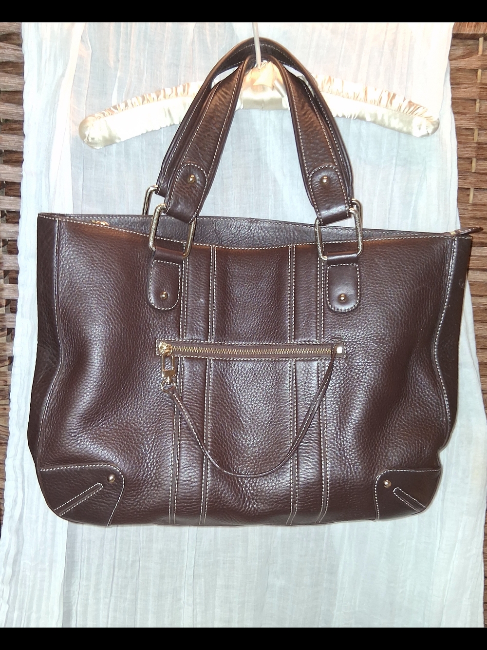 Kate Landry Brown Leather Tote Bag with Gold Hardware